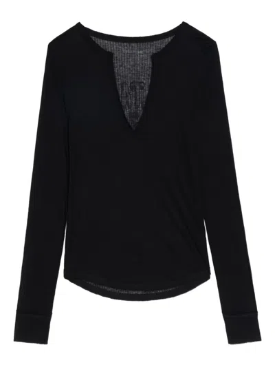 Zadig & Voltaire Ribbed Long-sleeve Top In Black