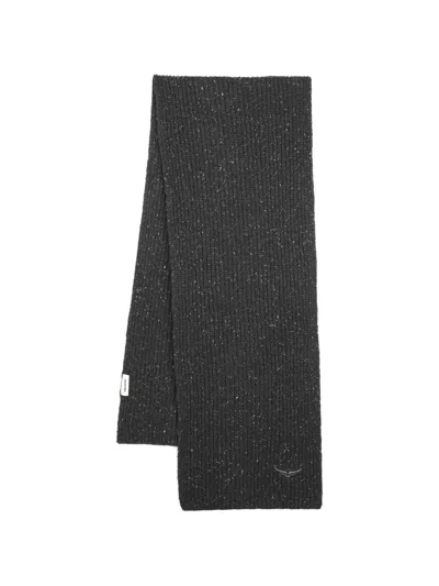 Zadig & Voltaire Kids' Ribbed-knit Logo-embroidered Scarf In Gray