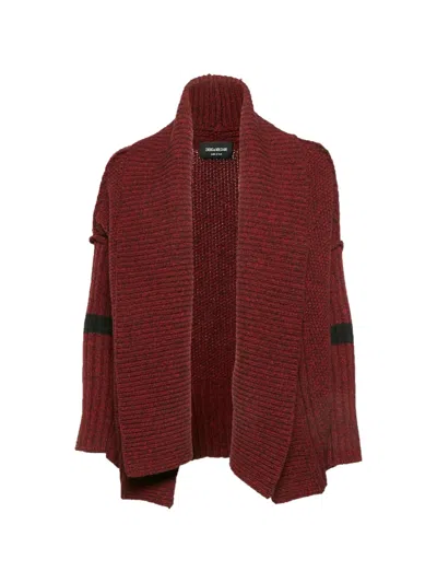 Pre-owned Zadig & Voltaire Rib-knit Shawl-collar Cardigan In Red