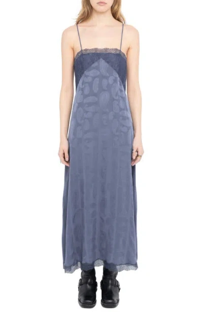 Zadig & Voltaire Ridar Paisley Jacquard Silk Satin Slipdress In Blue