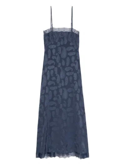Zadig & Voltaire Ridar Paisley-pattern Lace-trim Dress In Blue
