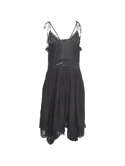Pre-owned Zadig & Voltaire Rilli Lace-trim Asymmetric Dress In Black