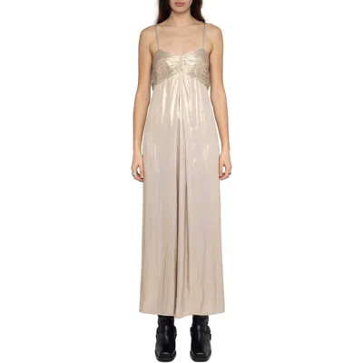 Zadig & Voltaire Rippie Pleated Metallic Satin Slipdress In Gold