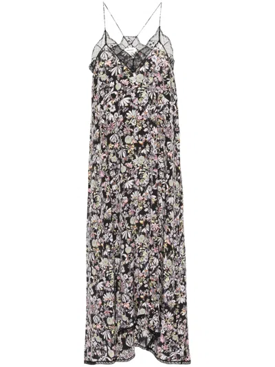 Zadig & Voltaire Floral-print Silk Dress In Black