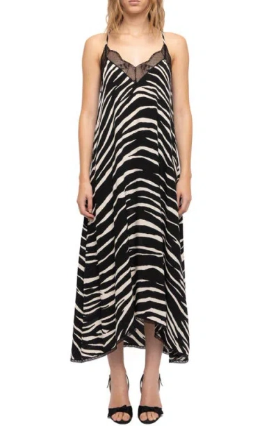 Zadig & Voltaire Risty Zebra Print Lace Trim Slipdress In Black