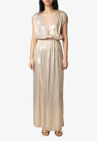 Zadig & Voltaire Ritmic Satin Maxi Dress In Gold