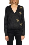 Zadig & Voltaire Rivy Stars Metallic Wool Blend Sweater In Black