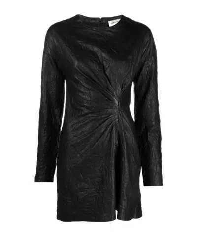 Zadig & Voltaire Rixina Gathered Leather Minidress In Black