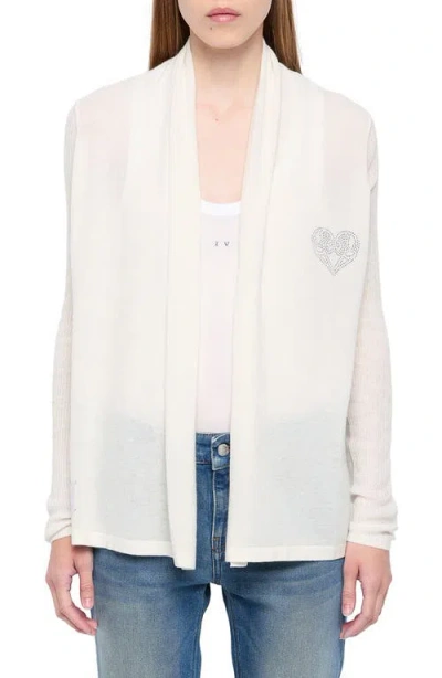 Zadig & Voltaire Robyn Beaded Heart Detail Tissue Weight Cashmere Cardigan In White