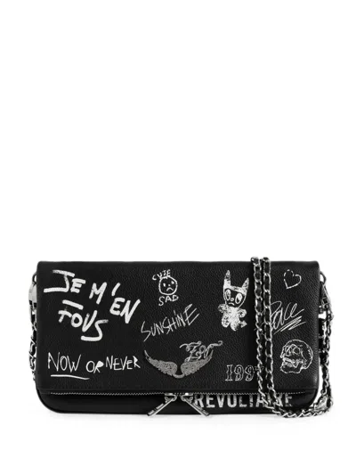 Zadig & Voltaire Rock Arty Tag Leather Shoulder Bag In Black