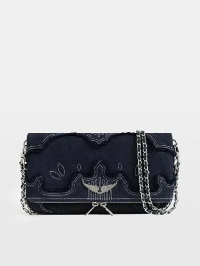 Zadig & Voltaire Rock Denim Clutch In Blue
