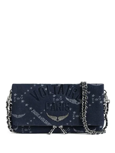 Zadig & Voltaire Rock Denim Monogram Chain Crossbody Bag In Blue