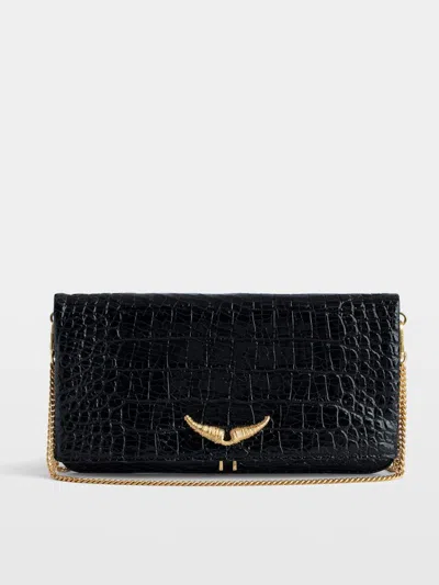 Zadig & Voltaire Rock Embossed Clutch In Black