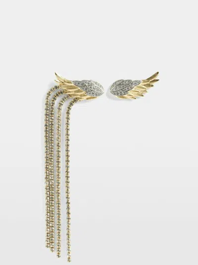 Zadig & Voltaire Rock Feather Strass Earrings In Gold