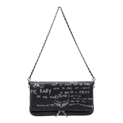 Zadig & Voltaire Black Rock Graffiti Leather Shoulder Bag In Orange