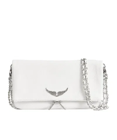Zadig & Voltaire Rock Grained Leather Clutch Bag In Optical White