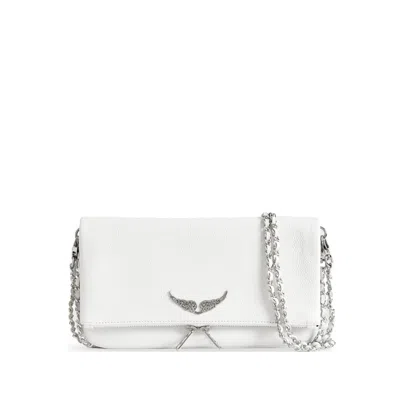 Zadig & Voltaire Rock Grained Leather Clutch Bag In White