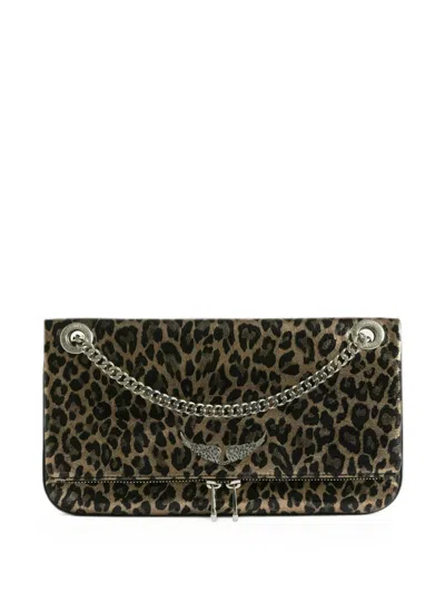 Zadig & Voltaire Rock Ii Leopard-print Leather Shoulder Bag In Brown
