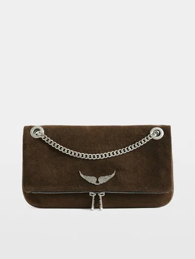 Zadig & Voltaire Rock Ii Suede Clutch In Brown