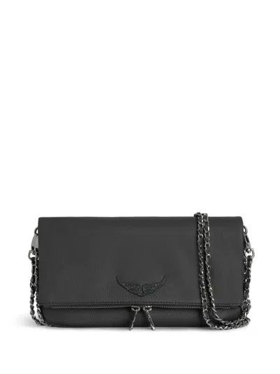 Zadig & Voltaire Reptile Print Leather Clutch Bag In Black