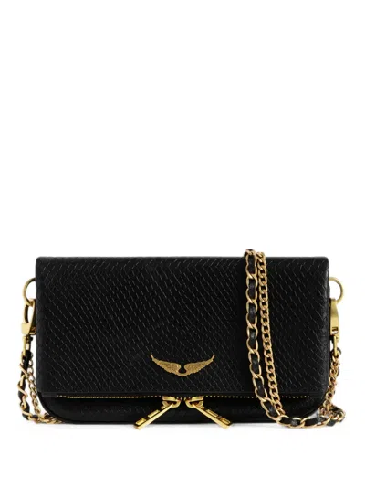 Zadig & Voltaire Rock Mini Soft Wild Embossed Leather Clutch In Black