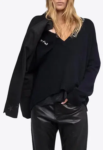 Zadig & Voltaire Rock N Roll Cashmere V-neck Sweater In Black