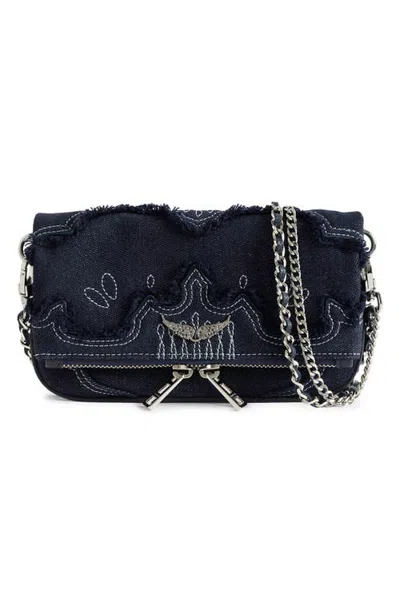 Zadig & Voltaire Rock Nano Denim Crossbody Bag In Blue