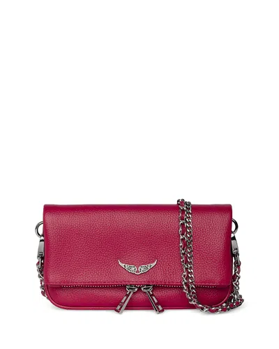 Zadig & Voltaire Rock Nano Grained Leather Crossbody In Gray