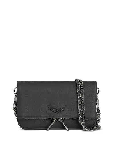 Zadig & Voltaire Rock Nano Grained Leather Crossbody In Black