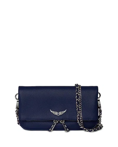 Zadig & Voltaire Rock Nano Grained Leather Crossbody In Blue