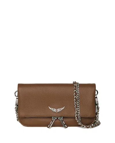 Zadig & Voltaire Rock Nano Grained Leather Crossbody In Brown