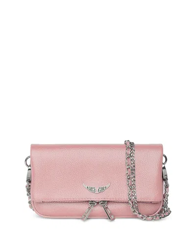 Zadig & Voltaire Rock Nano Grained Leather Crossbody In Pink