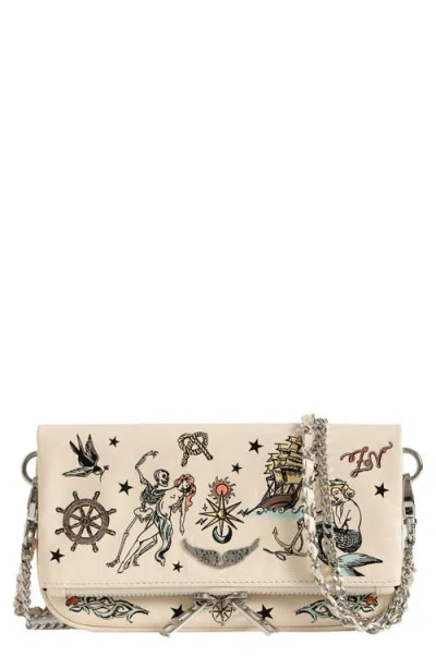 Zadig & Voltaire Rock Nano Tattoo Leather Clutch In Neutral