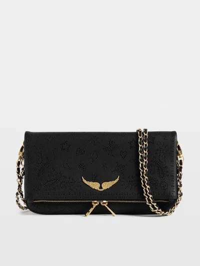 Zadig & Voltaire Rock Perforated Clutch In Black