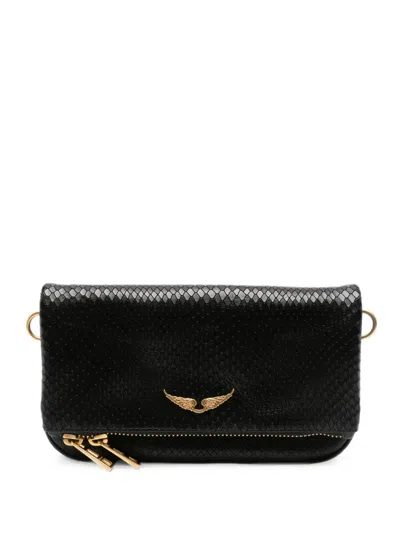 Zadig & Voltaire Rock Snake-effect Clutch Bag In Black