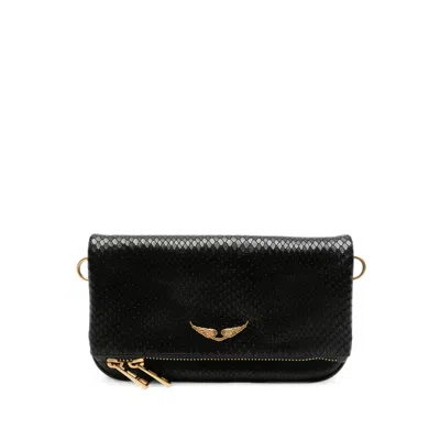 Zadig & Voltaire Rock Snake-effect Clutch Bag In Black