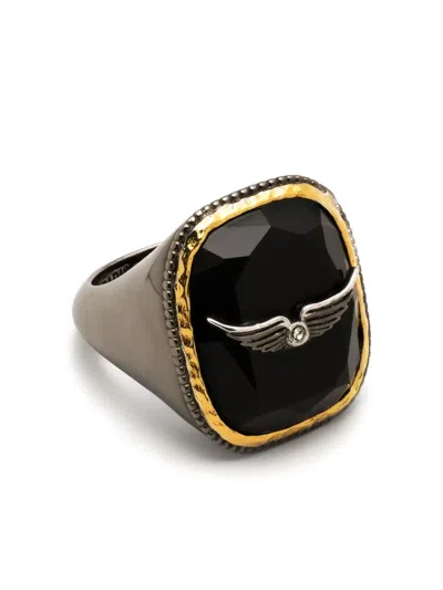 Zadig & Voltaire Rock Square Signet Ring In Shiny_gun