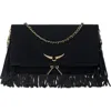 Zadig & Voltaire Rock Suede Fringe Crossbody Bag In Black