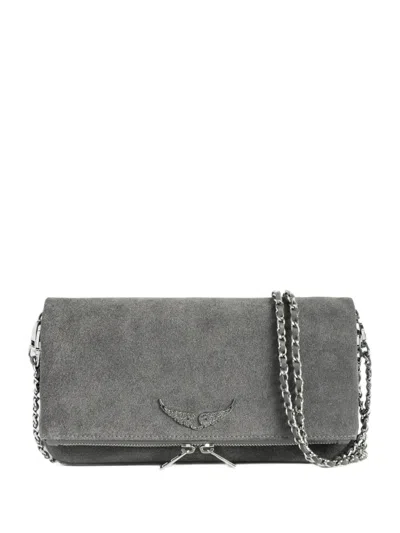 Zadig & Voltaire Rock Suede Shoulder Bag In Black