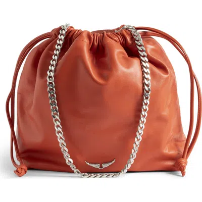 Zadig & Voltaire Rock Today Smooth Lambskin Leather Bucket Bag In Orange
