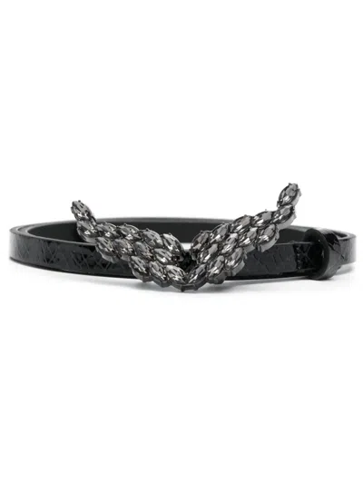 Zadig & Voltaire Rock Wings-buckle Leather Belt In Noir
