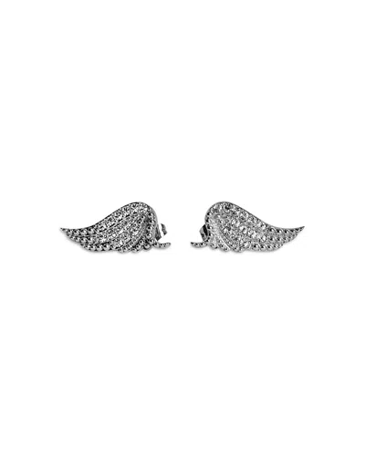 Zadig & Voltaire Rock Wings Diamante Silver Tone Earrings In Metallic