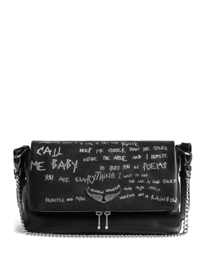 Zadig & Voltaire Rocky Ii Graffiti Satchel Bag In Black