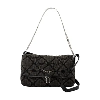 Zadig & Voltaire Rocky Ii Shoulder Bag - Cotton - Dark Grey In Black