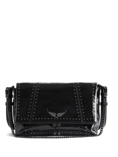 Zadig & Voltaire Rocky Ii Studs Leather Shoulder Bag In Black