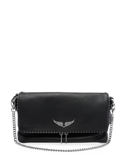 Zadig & Voltaire Rocky Ii Studs Leather Shoulder Bag In Black