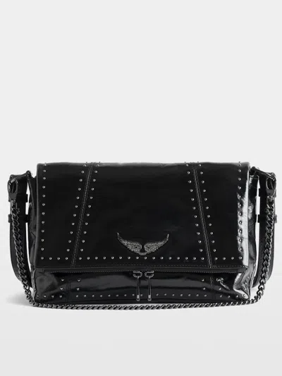 Zadig & Voltaire Rocky Ii Studded Vintage Patent Leather Clutch In Black