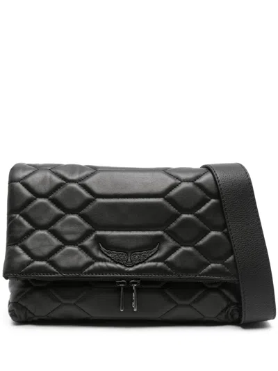 Zadig & Voltaire Rocky Leather Shoulder Bag In Black