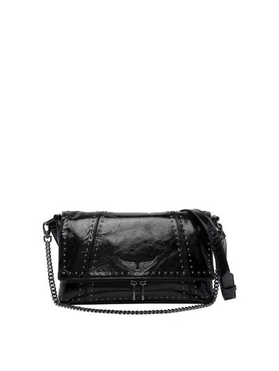 Zadig & Voltaire Black Leather Rock Ii Vintage Patent Studs Shoulder Bag