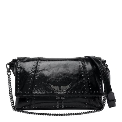 Zadig & Voltaire Black Leather Rock Ii Vintage Patent Studs Shoulder Bag
